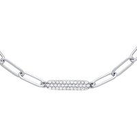 Jewelco London Women's Silver CZ Pave Paper Clip Pill Shape Chain Bracelet 3mm 6.5 + 1" - GVB485 in White