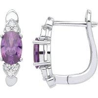 Jewelco London Women's 925 Sterling Silver Purple Oval CZ Love Hearts Arch Drop Earrings