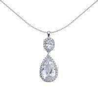 Jewelco London Women's Silver Pear Oval CZ Tears of Joy Pendant Necklace 18 inch - GVP277 in White