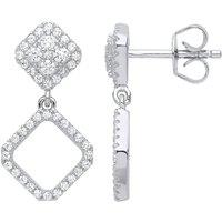 Jewelco London Women's Silver CZ Square Halo Cluster Drop Earrings