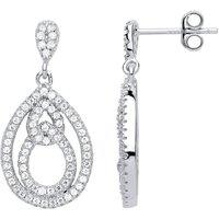 Jewelco London Women's Silver CZ Thread Tear Loop Drop Earrings