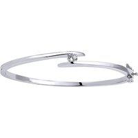 Jewelco London Women's Silver CZ Solitaire Crossover Bangle Bracelet - GVG084 in White