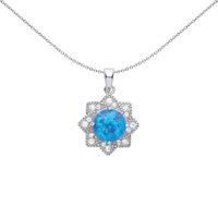 Jewelco London Women's Silver Blue Opal CZ Luxury Mosaic Starry Pool Necklace 18" - GVP572 in White