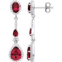Jewelco London Women's Silver Red Pear Oval CZ Royal Shoulder Duster Drop Earrings