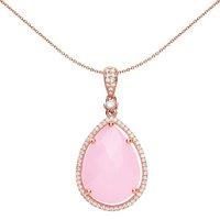 Jewelco London Women's Rose Silver Pink Pear Quartz CZ Teardrop Halo Necklace 18 inch - GVP386LG in Rose Gold
