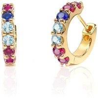 Jewelco London Women's Gilded Silver Red Blue CZ Eternity Huggie Hoop Earrings in Gold