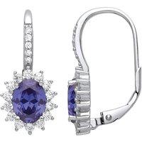 Jewelco London Women's Silver Lilac Oval CZ Classic Cluster Drop Earrings