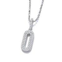 Jewelco London Women's 925 Silver CZ Oval Pill Paperclip Pendant Necklace 16 + 2 inch