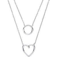 Jewelco London Women's Silver CZ Love Heart Halo Charm Double Drop Necklace 16 inch - GVK231 in White