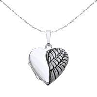 Jewelco London Women's 925 Silver Oxidised Angel Wing Love Heart Locket Pendant Necklace - LK73 in White