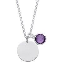 Jewelco London Women's Silver Purple CZ Birthstone Round Tag Necklace 16" 15mm - GVK338AM in White