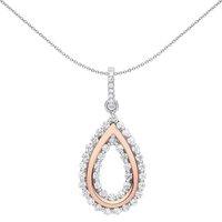 Jewelco London Women's Rose Silver CZ Pear Avocado Pendant Necklace 18 inch - GVP525