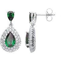 Jewelco London Women's Silver Green Pear Cut CZ Tears of Joy Halo Drop Earrings