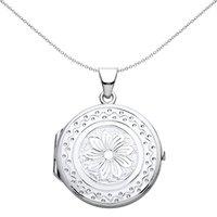 Jewelco London Women's Silver Flower Waves Dots Engraved Round Locket Necklace 18" - LK60 in White
