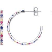 Jewelco London Women's Silver Rainbow CZ 3/4 Circle of Life Coral Hoop Earrings 24mm