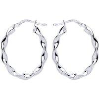 Jewelco London Women's Silver Ribbon Twist Oval Hoop Earrings 21mm x 27mm
