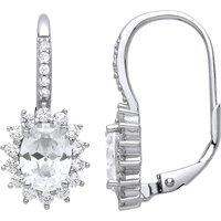 Jewelco London Women's 925 Sterling Silver Oval CZ Solitaire Cluster Drop Earrings