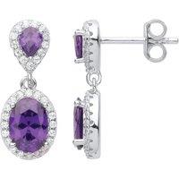 Jewelco London Women's 925 Silver Purple Oval Pear CZ Raindrop Cluster Drop Earrings