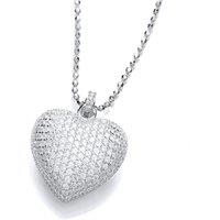 Jewelco London Women's Silver CZ 3D Pave Encrusted Heart Pillow Pendant Necklace 17" - GVK449 in White