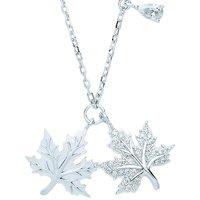 Jewelco London Women's Silver Pear CZ Canada Maple Leaf Charm Necklace - GVK320 in White