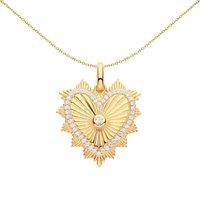 Jewelco London Women's Gilded Silver CZ Spiky Fluted Sunburst Heart Pendant Necklace 18" - GVP599 in Gold