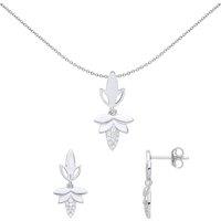 Jewelco London Women's Silver CZ Sweetcorn Leaf Earrings Necklace Set