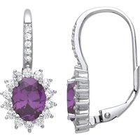 Jewelco London Women's Silver Purple Oval CZ Classic Cluster Drop Earrings