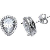Jewelco London Women's Silver Pear CZ Tears of Joy Stud Earrings