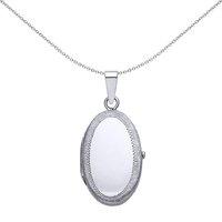 Jewelco London Women's Silver Oval Satin Frame Locket Necklace 18 inch - LK24 in White