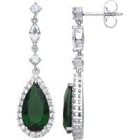 Jewelco London Women's Silver Green Pear Cut CZ Tears of Joy Halo Drop Earrings