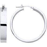 Jewelco London Women's Sterling Silver Rectangular Tube Flat Band Hoop Earrings 32mm 6mm