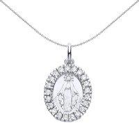 Jewelco London Women's Silver CZ Oval Halo Madonna Miraculous Medallion Necklace 18" - GVP223RH in White
