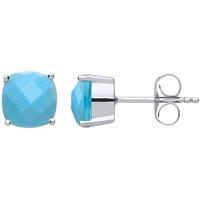 Jewelco London Women's Silver Blue Cushion Turquoise Checkerboard Stud Earrings