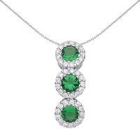 Jewelco London Women's Silver Green CZ Trilogy Halo Cluster Pendant Necklace 18 inch - GVP485EM in White