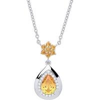 Jewelco London Women's Silver Golden Yellow Pear CZ Honey Pendant Necklace 16 inch - GVK274 in White