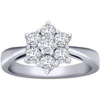 Jewelco London Women's 18ct White Gold 1ct Diamond 7 Stone Flower Cluster Ring 11mm in Silver | Size: V