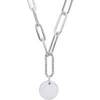 Jewelco London Women's Silver Hammered Paperclip Round Disc Lavalier Necklace 18 + 2" - GVK372 in White