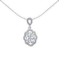 Jewelco London Women's Silver Oval CZ Floral Halo Pendant Necklace 18 inch - GVP247 in White