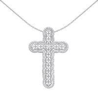 Jewelco London Women's Silver CZ Scallop Edge Overlapping Circles Cross Necklace 18" - GVX075 in White