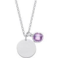 Jewelco London Women's Silver Lilac CZ Birthstone Round Tag Necklace 16" 15mm - GVK338VIO in White