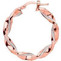 Jewelco London Women's Rose Silver Square Tube Twist Moondust Hoop Earrings 30mm in Rose Gold