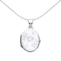 Jewelco London Women's 925 Silver Flower Engraved Oval Locket Pendant Necklace 18 inch - LK56 in White