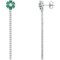 Jewelco London Women's Silver Green CZ Flower Petal Shoulder Duster Drop Earrings
