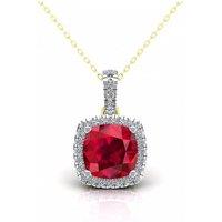 Jewelco London Women's 2-Colour 9ct Gold Red Cushion CZ Solitaire Halo Necklace 20" - G9P6042RU