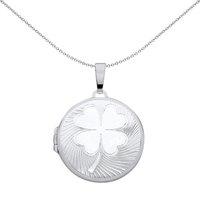 Jewelco London Women's Silver Fluted 4 Leaf Clover Round Locket Pendant Necklace 18 inch - LK69 in White