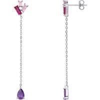 Jewelco London Women's Silver Purple Red Pink Pear Emerald CZ Trilogy Drop Earrings