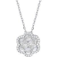 Jewelco London Women's Silver CZ Dia-cut Kaleidoscope Guilloch Charm Necklace - GVK327 in White
