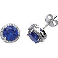 Jewelco London Women's Silver Blue CZ Halo Stud Earrings