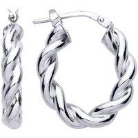 Jewelco London Women's Sterling Silver Plaited Chunky Twist Oval Hoop Earrings 18mm 4mm