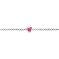 Jewelco London Women's Silver Red CZ Halo Love Heart Charm Bracelet 7 inch - GVB433 in White